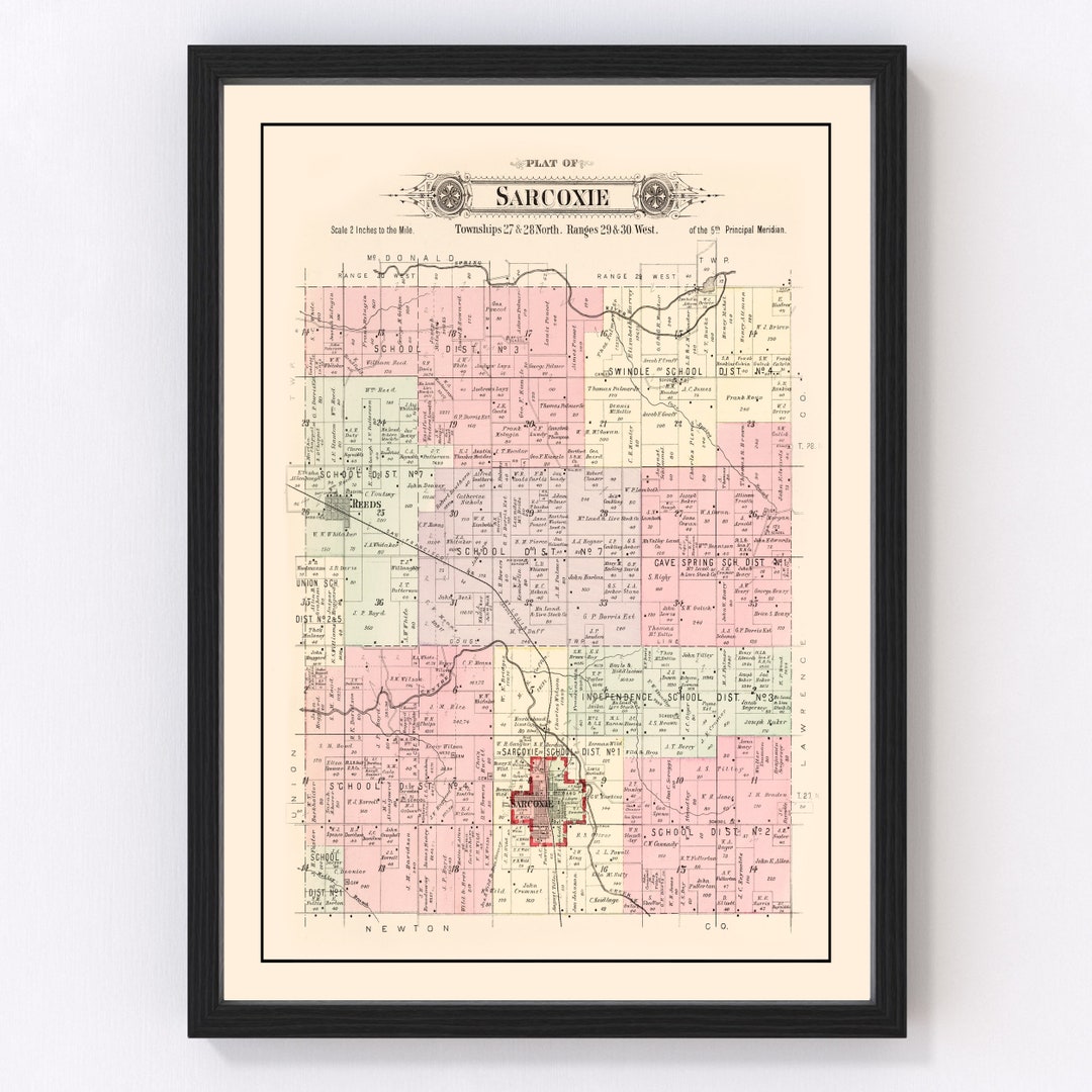 Sarcoxie MO Map 1895 Old Map of Sarcoxie Township Missouri Etsy