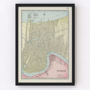 New Orleans Map 1901, Vintage New Orleans Map, Old New Orleans Louisiana Art, Wall Art Gift for New Orleans History Lovers Retro Decor