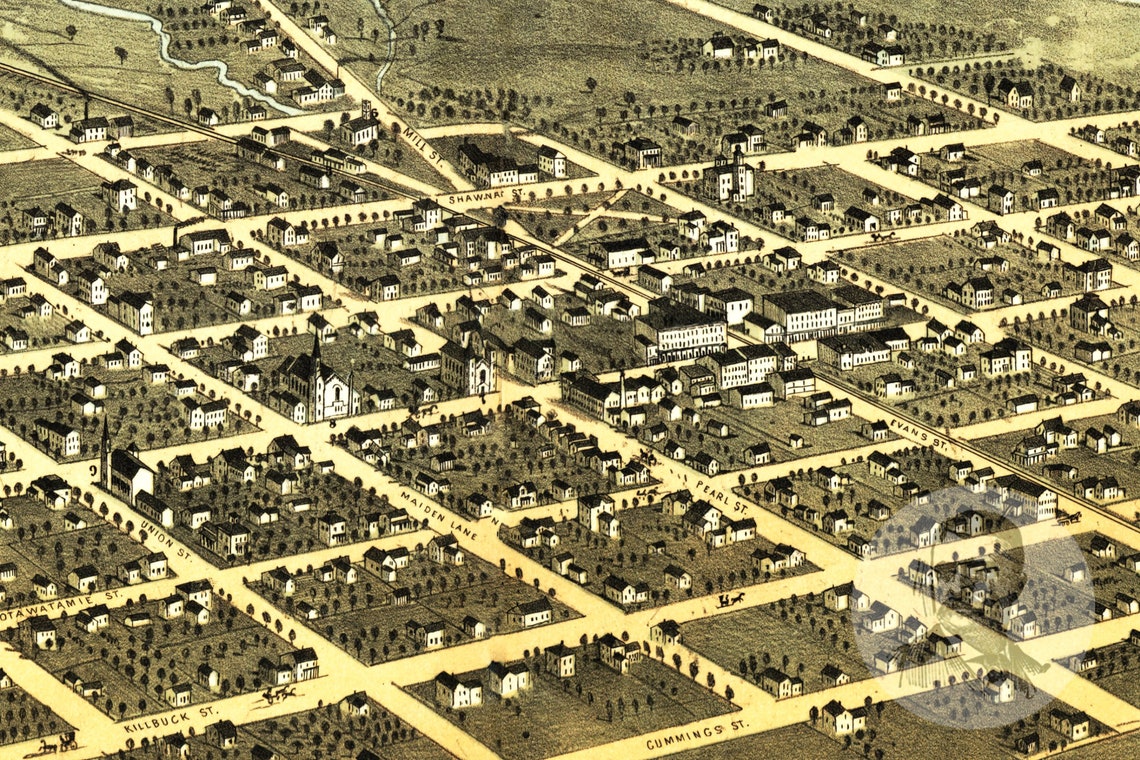 Vintage Tecumseh Map 1868 Old Map of Tecumseh Michigan Etsy