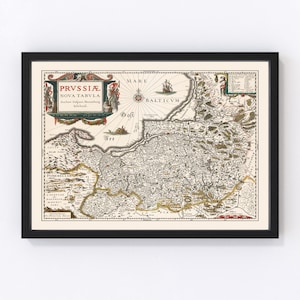 Prussia Map 1635, Vintage Prussia Map, Old Prussia Art, Wall Art Gift for Prussia History Lovers Retro Decor