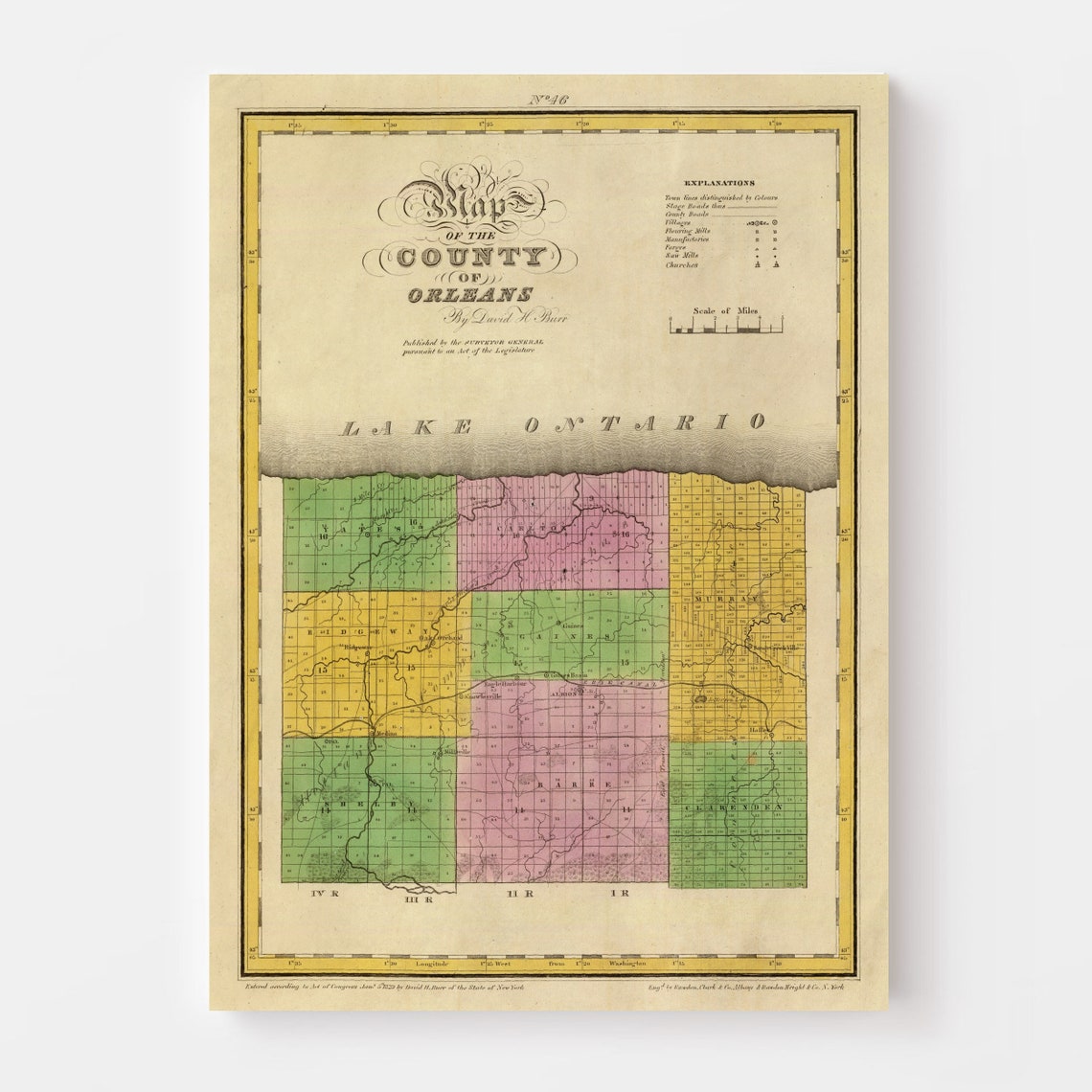 Orleans County NY Map 1829 Old Map of Albion New York Art Etsy