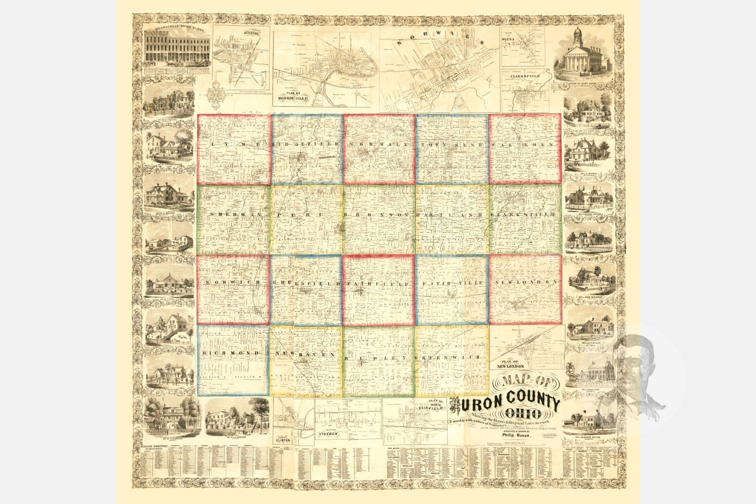 Vintage Huron County Map 1859 Old Map of Huron County Ohio Etsy