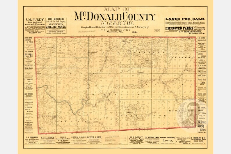 Vintage McDonald County Map 1884 Old Map of McDonald County Etsy