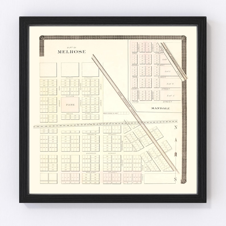 Melrose Map 1892 Old Map of Melrose Ohio Art Vintage Print Framed Canvas Portrait History