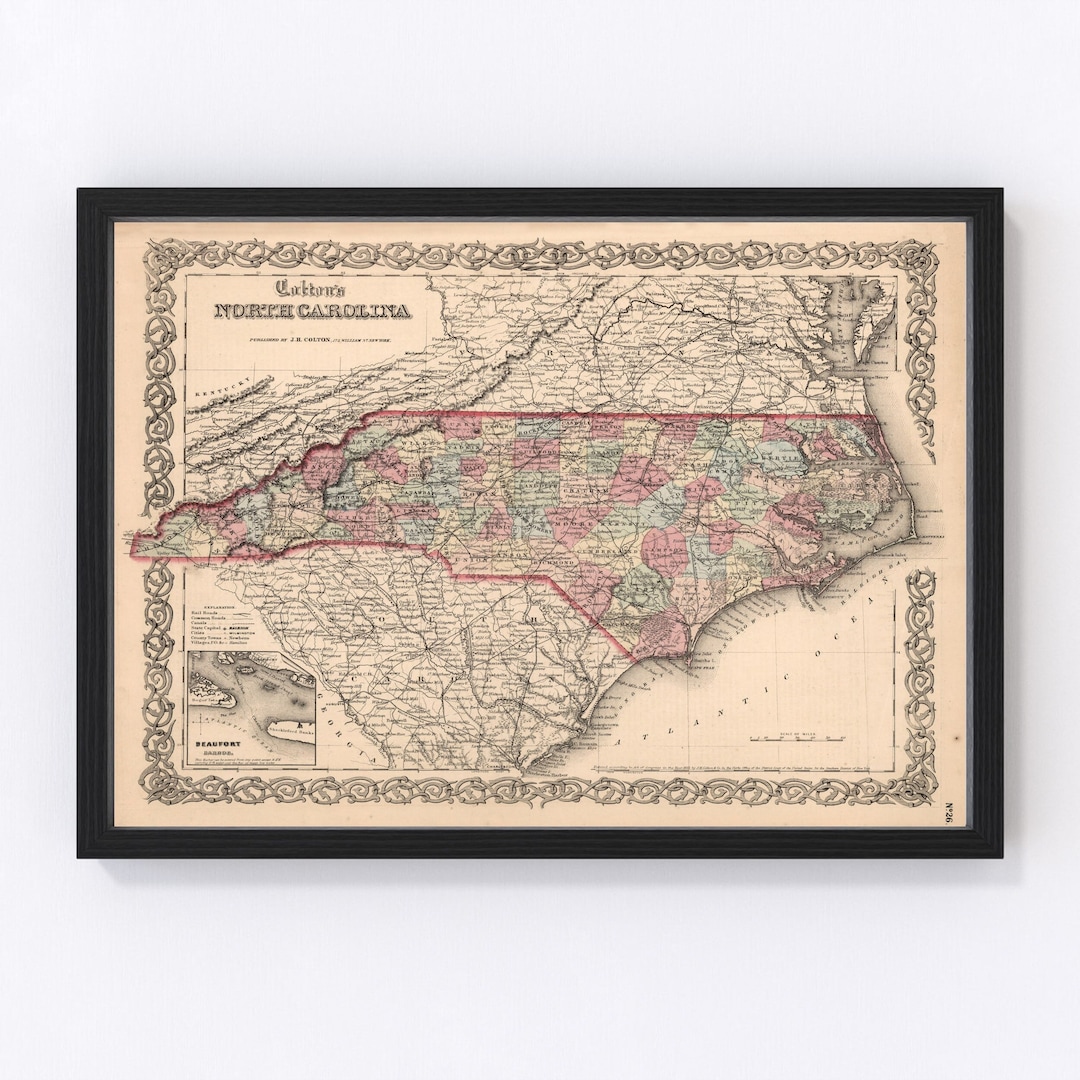 North Carolina Map 1861 Old Map of North Carolina Art Vintage Print ...
