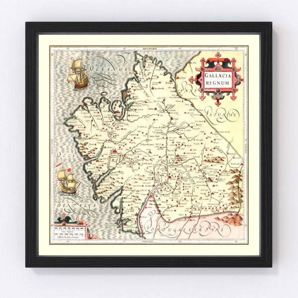 Galicia Spain Map 1623 - Old Map of Galicia Spain Spain Art Vintage Print Framed Wall Art Canvas Portrait  History Genealogy Travel Ancestry