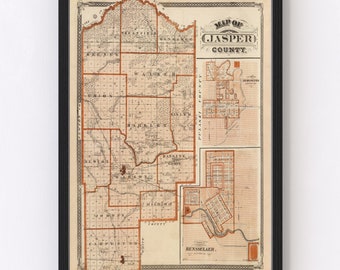 Jasper County Indiana Map Jasper County Map | Etsy