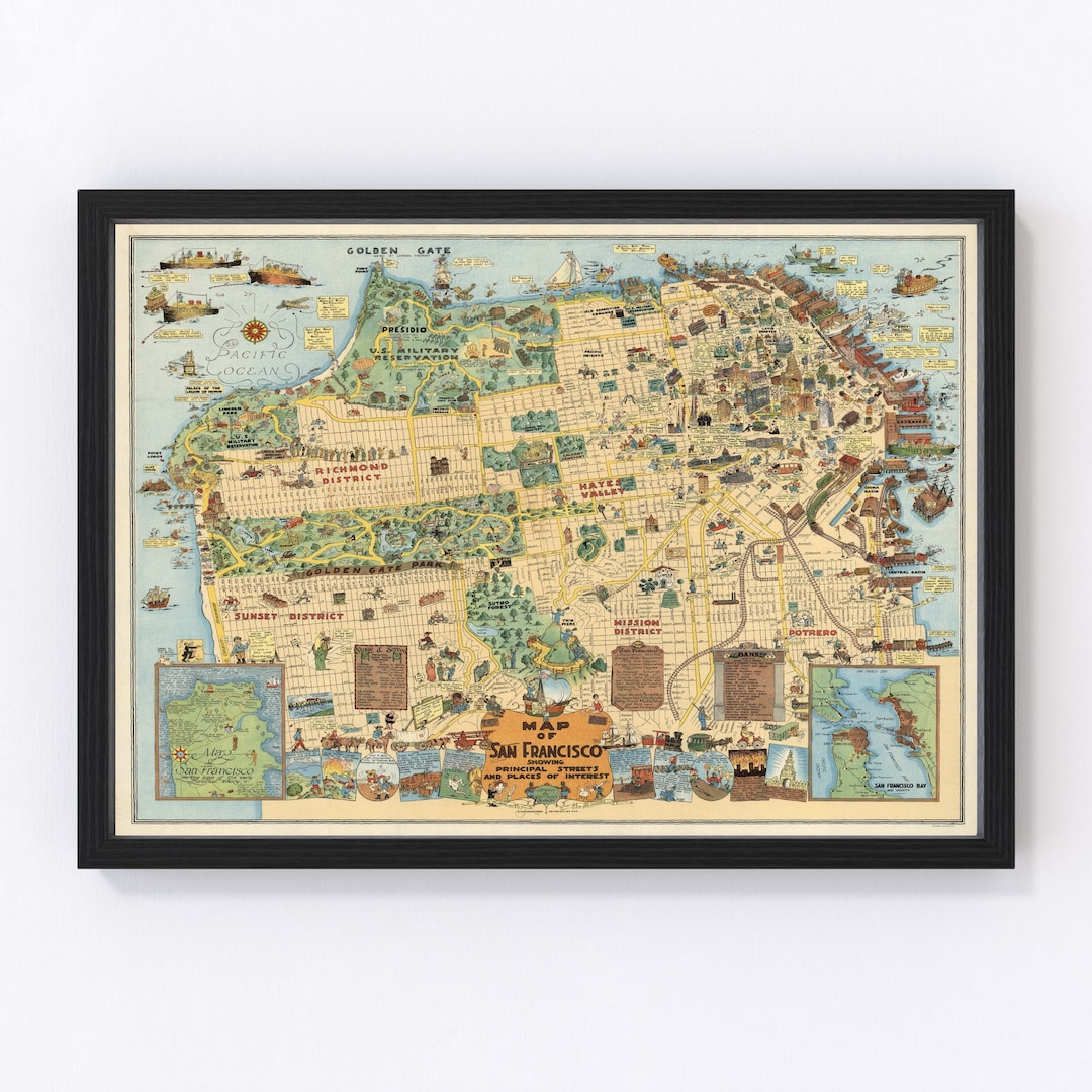 San Francisco Map 1927 Old Map of San Francisco California Art Vintage