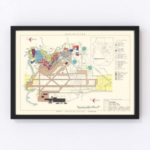 Carswell Air Force Base Map 1952 - Old Map of Carswell Air Force Base Art Vintage Print Framed Wall Art Canvas Portrait History Travel