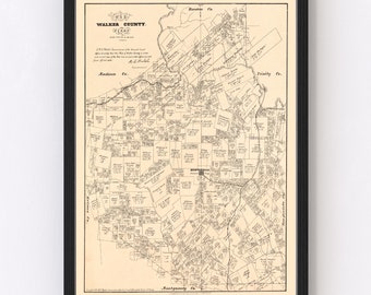 Walker County Map 1879, Vintage Walker County Map, Old Walker County Texas Art, Wall Art Gift for Walker County History Lovers Retro Decor