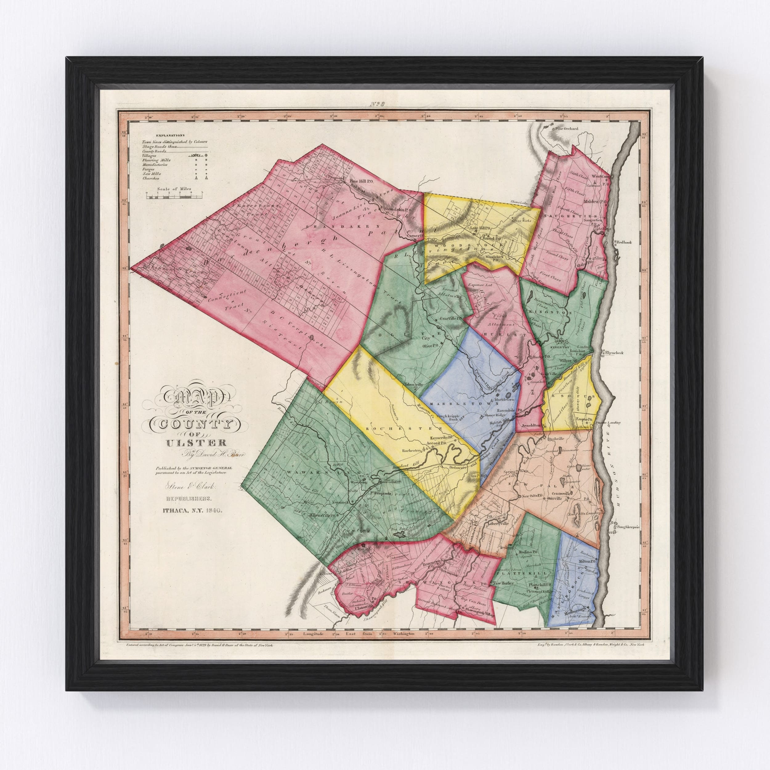 Ulster County NY Map 1840 Old Map of Kingston New York Art Etsy