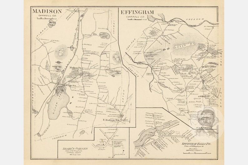 Vintage Effingham Map from 1892 Old New Hampshire Map Etsy