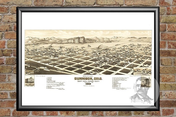 18x24 Bird/'s Eye View 1882 Trinidad Colorado Vintage Style City Map