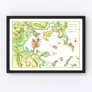 Boston Map 1788, Vintage Boston Map, Old Boston Massachusetts Art, Wall Art Gift for Boston History Lovers Retro Decor