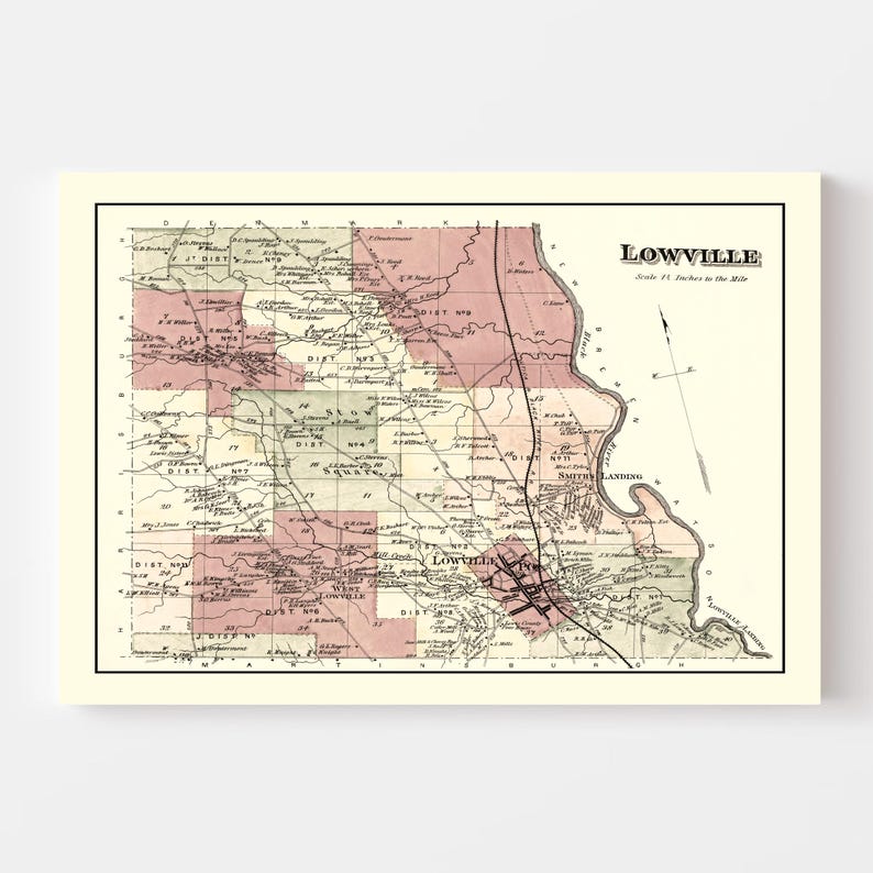 Lowville NY Map 1875 Old Map of Lowville Township New York Art Vintage