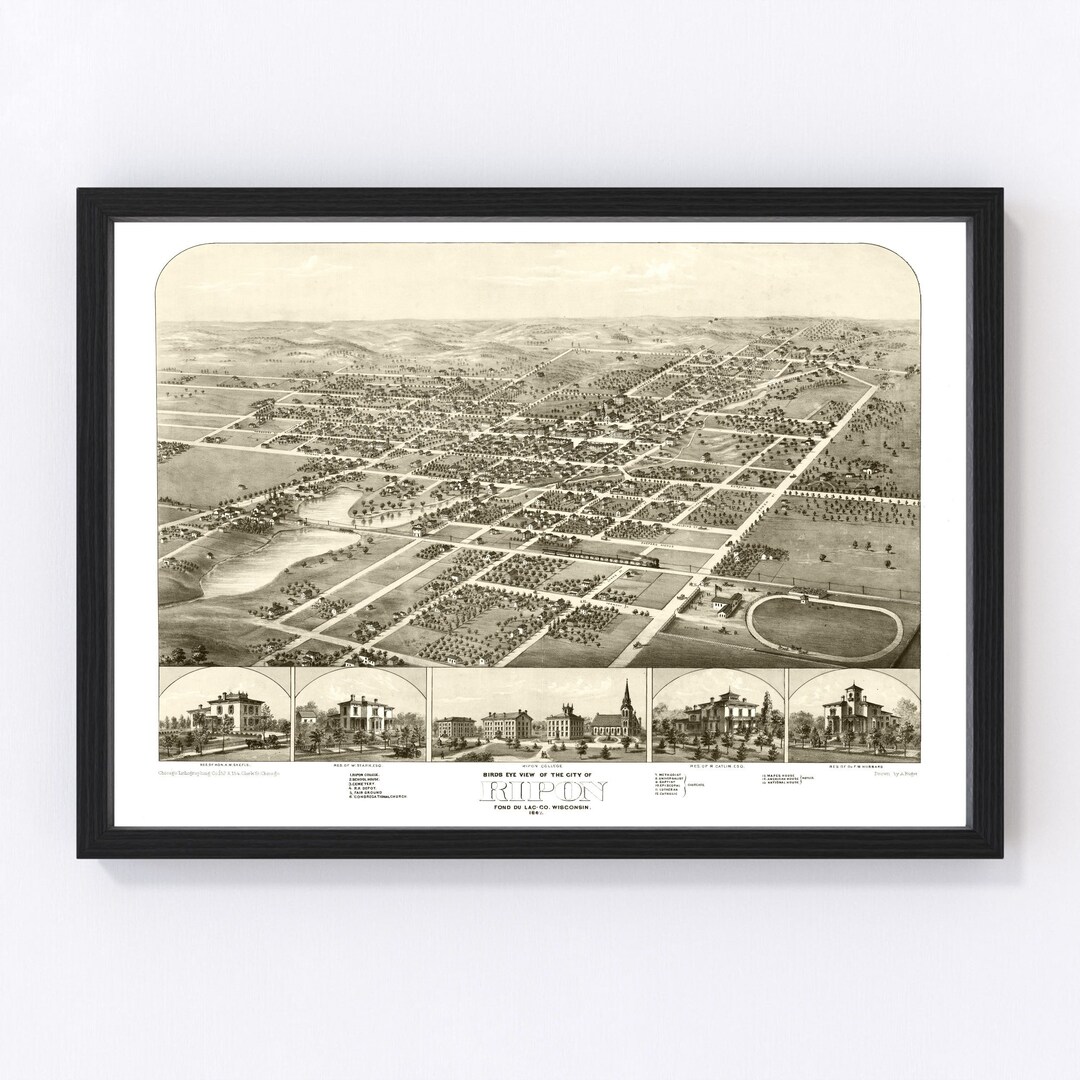 Ripon Map 1867 Old Map of Ripon Wisconsin Art Vintage Print Framed ...