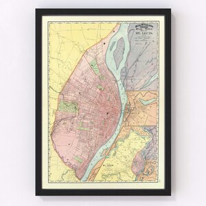Saint Louis Map 1897, Vintage Saint Louis Map, Old Saint Louis Missouri Art, Wall Art Gift for Saint Louis History Lovers Retro Decor