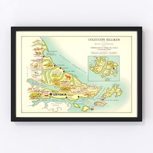 Tierra del Fuego Map 1933, Vintage Tierra del Fuego Map, Old Tierra del Fuego Art, Wall Art Gift for Tierra del Fuego History Lovers Retro D
