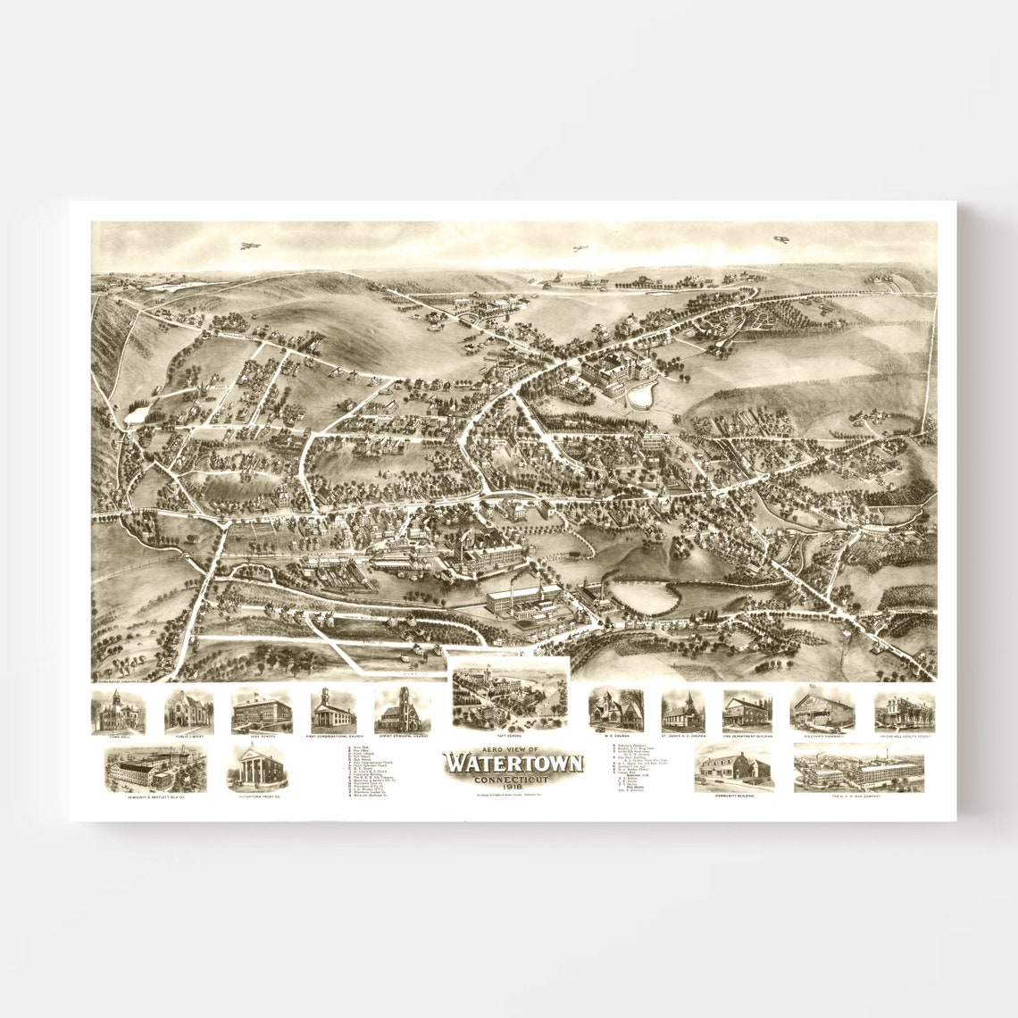 Watertown Map 1918 Old Map of Watertown Connecticut Art Etsy