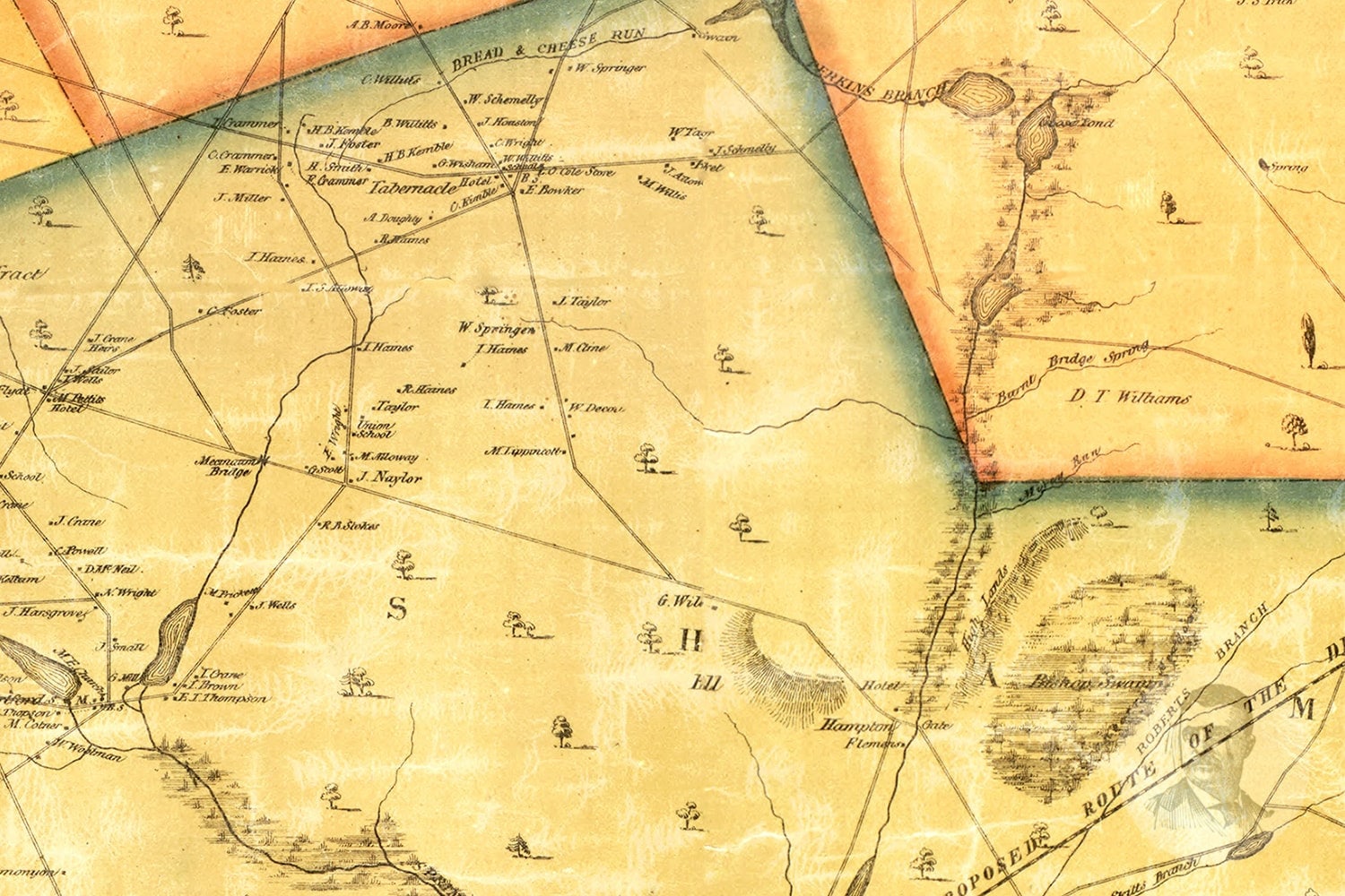 Vintage Burlington County Map 1859 Burlington County NJ Land Etsy