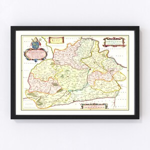 France Map 1665, Vintage France Map, Old France Art, Wall Art Gift for France History Lovers Retro Decor