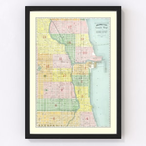 Chicago Map 1875, Vintage Chicago Map, Old Chicago Illinois Art, Wall Art Gift for Chicago History Lovers Retro Decor