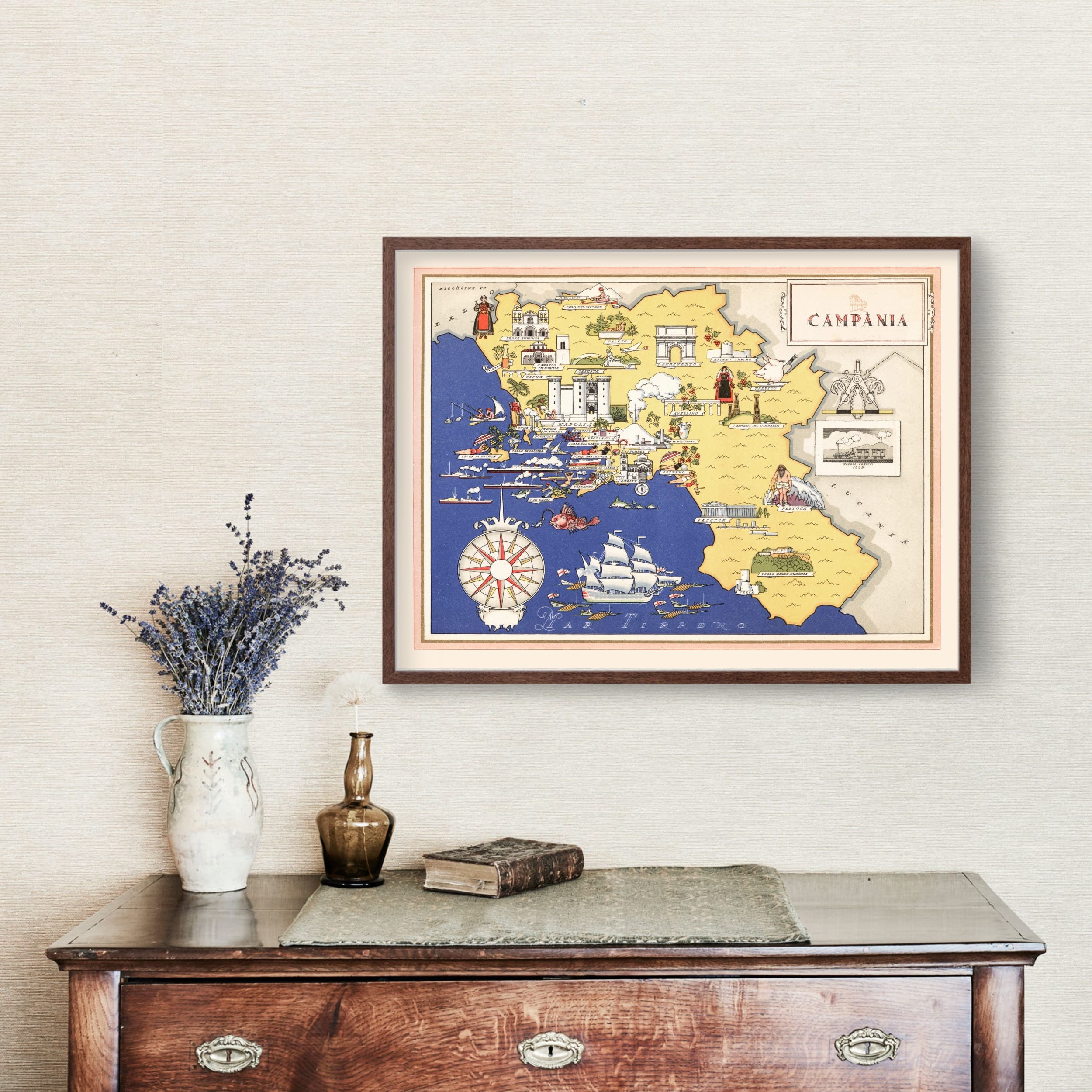 Campania Italy Map 1938 - Old Map of Campania Italy Italy Art Vintage ...