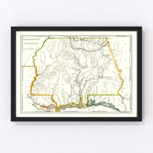 Mississippi Vintage Map from 1814 - Old State Map Art Print of Mississippi, MS - Framed or Canvas