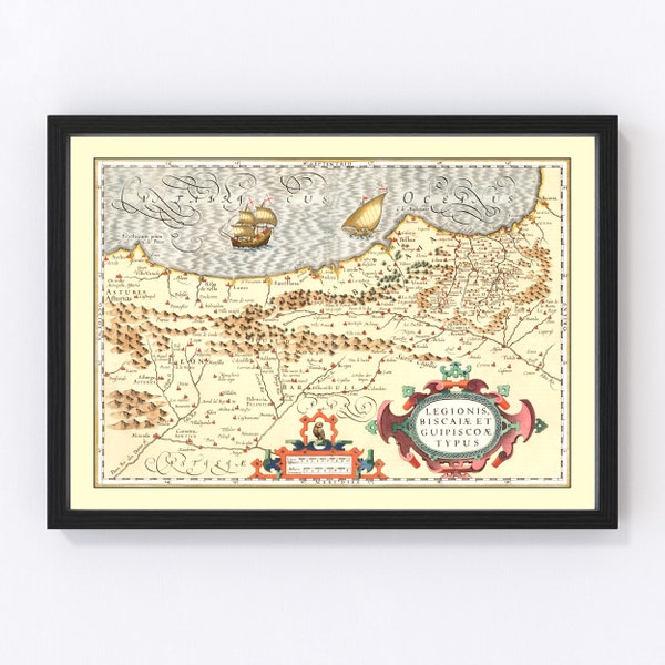 Basque Regions of Spain Map 1623 - Old Map of Basque Regions of Spain Spain Art Vintage Print Framed Wall Art Canvas Portrait  History