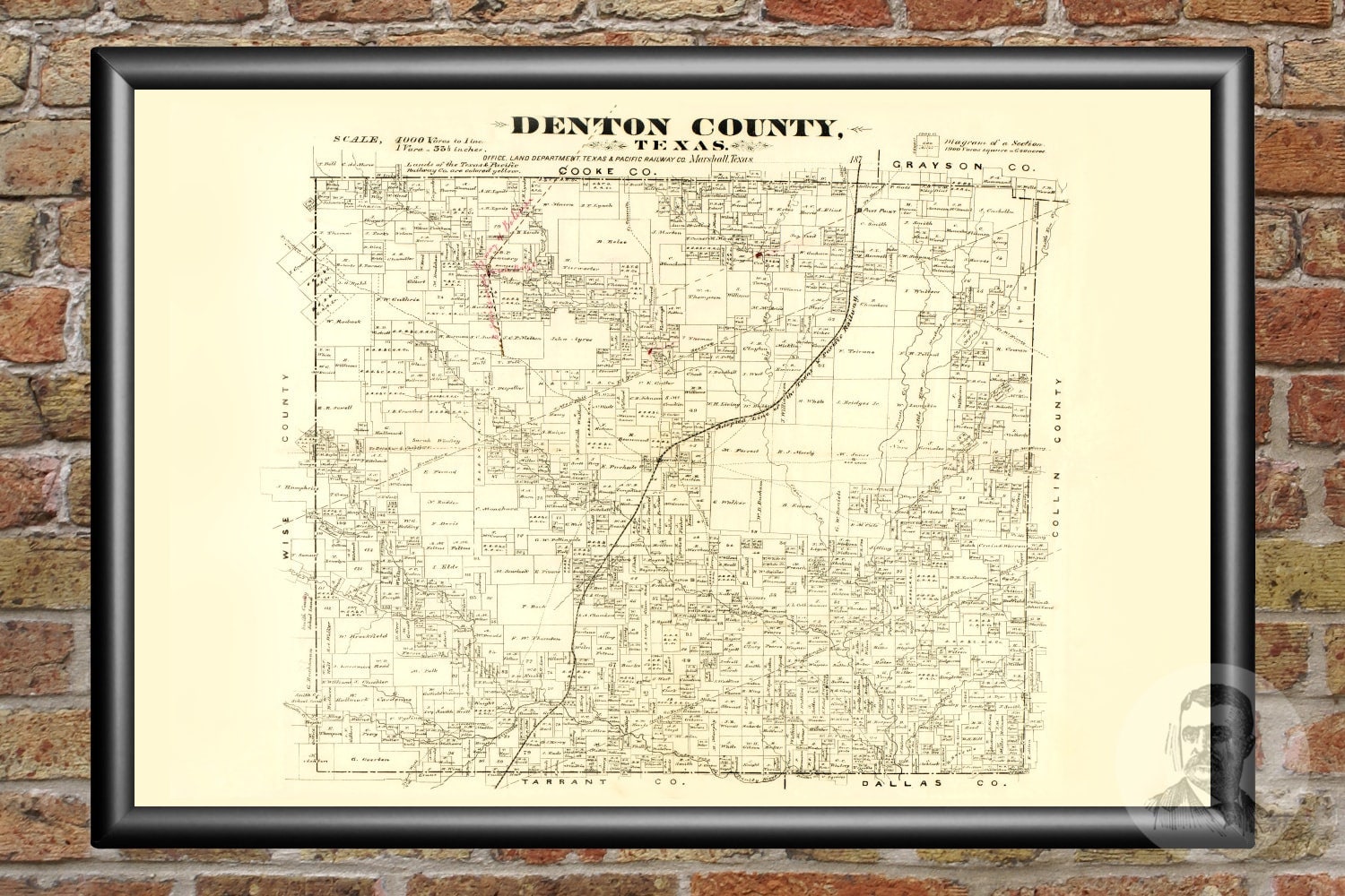 Vintage Denton County Map 1870 Old Map of Denton County Etsy