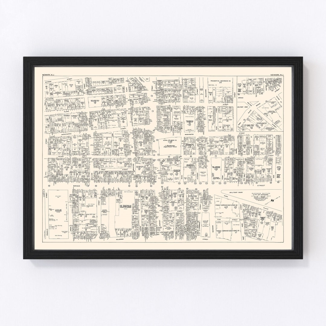 Newark Map 1947 Old Map of Newark Business Section New Jersey Art ...