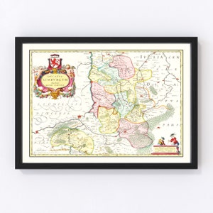 Limburg Map 1665, Vintage Limburg Map, Old Limburg Art, Wall Art Gift for Limburg History Lovers Retro Decor