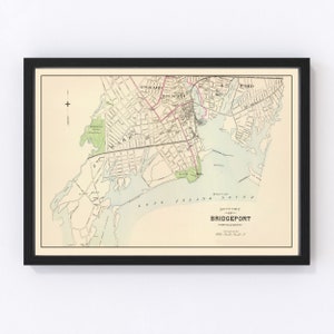 Bridgeport Map 1893, Vintage Bridgeport Map, Old Bridgeport Connecticut Art, Wall Art Gift for Bridgeport History Lovers Retro Decor