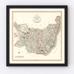 Suffolk County England Map 1807, Vintage Suffolk County England Map, Old Suffolk County England Art, Wall Art Gift for Suffolk County Englan