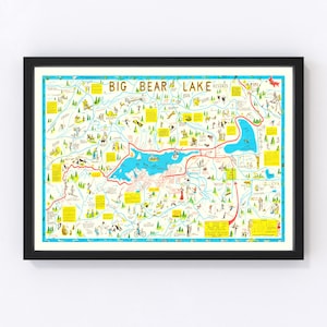 Big Bear Lake Map 1947 - Old Map of Big Bear Lake Art Vintage Print Framed Wall Art Canvas Portrait California History Camping Outdoors