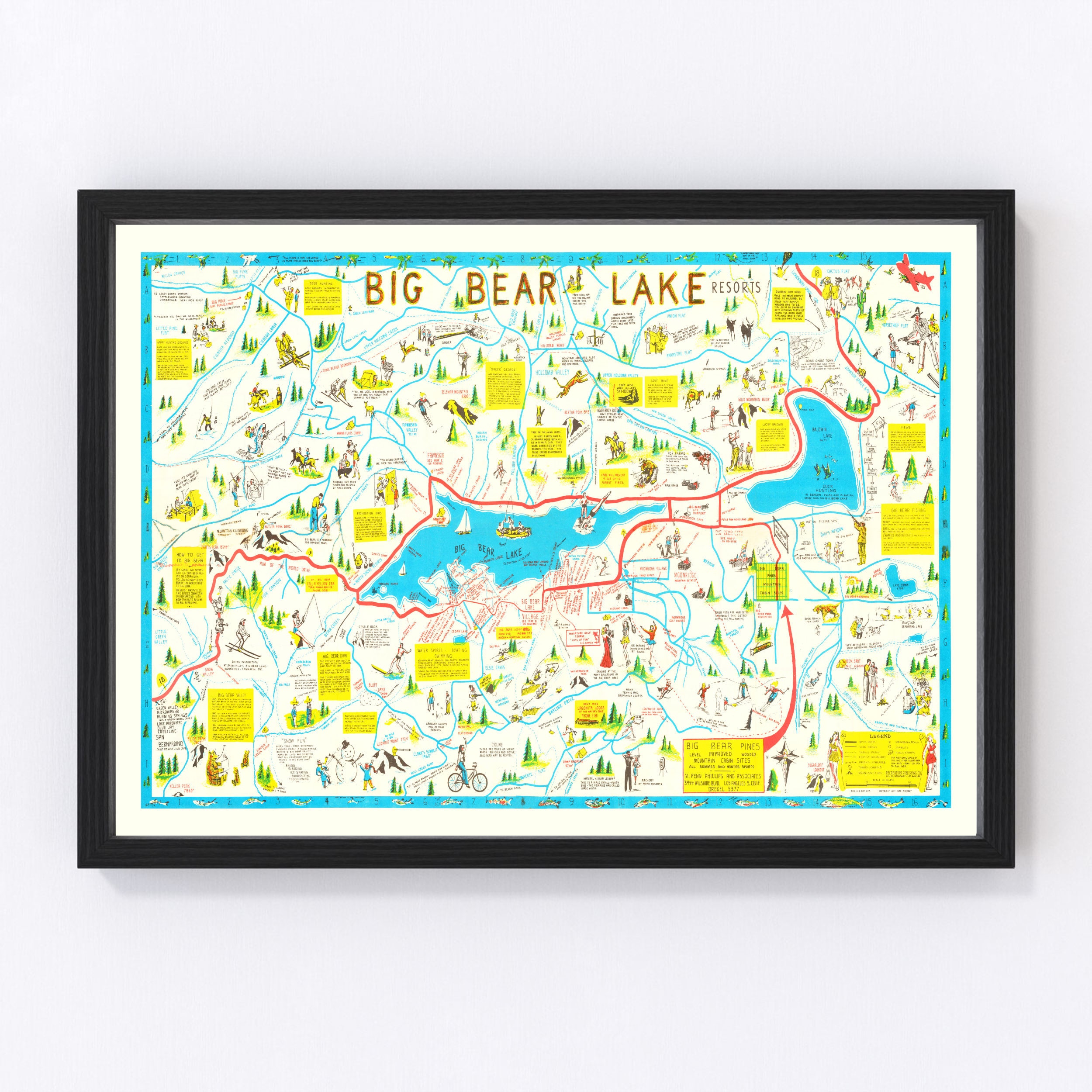 Big Bear Lake Map 1947 Old Map of Big Bear Lake Art Vintage Etsy