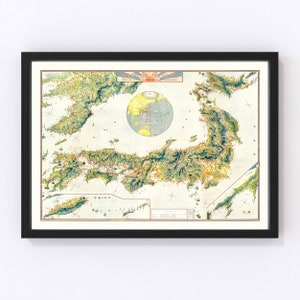 Japan Map 1921, Vintage Japan Map, Old Japan Art, Wall Art Gift for Japan History Lovers Retro Decor