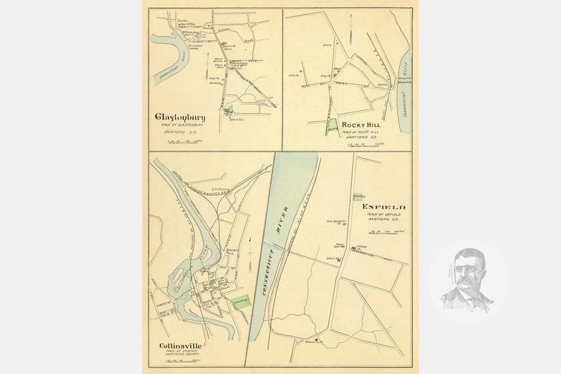 Vintage Collinsville Map from 1893 Old Connecticut Map Etsy