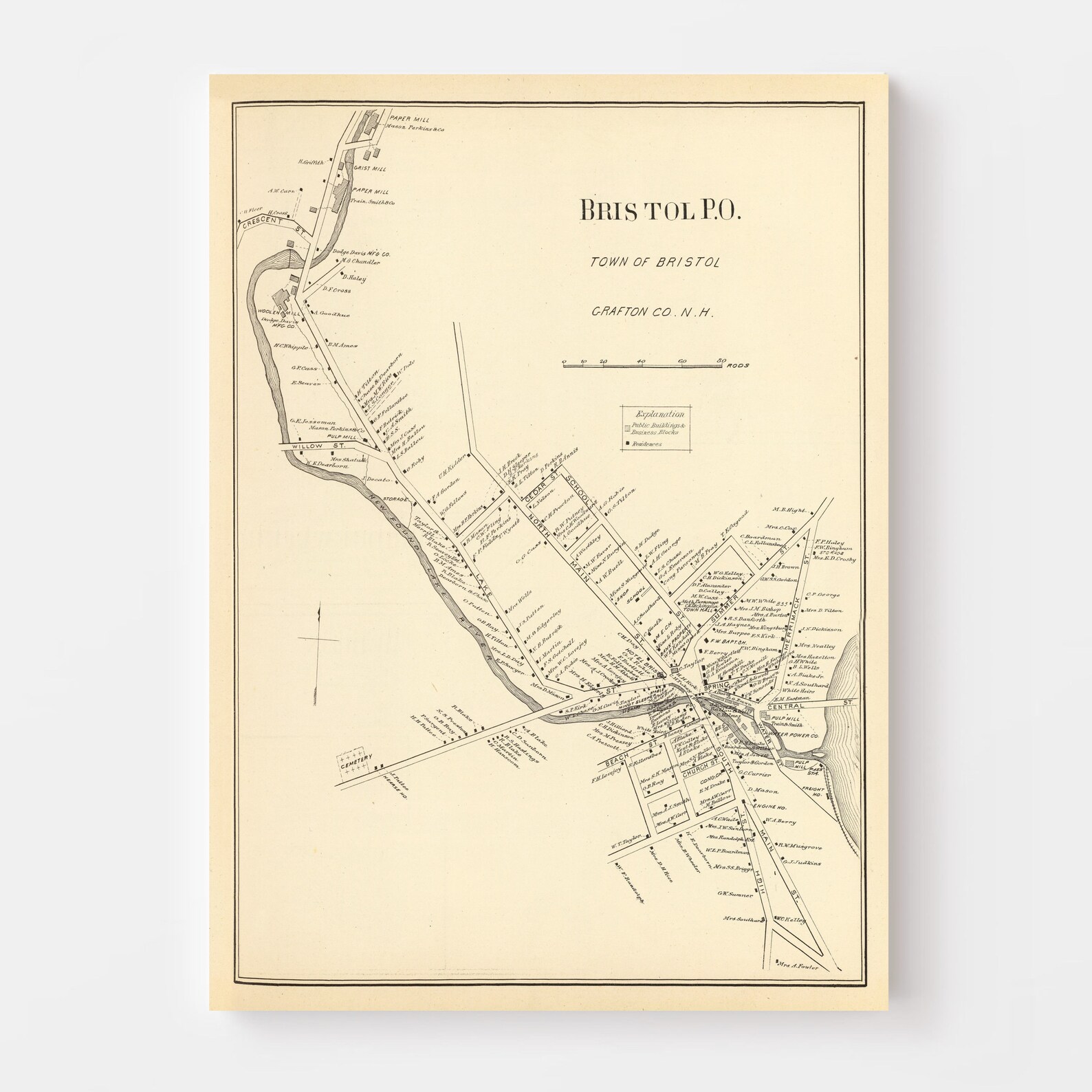 Bristol New Hampshire Vintage Map From 1892 Old City Map Etsy