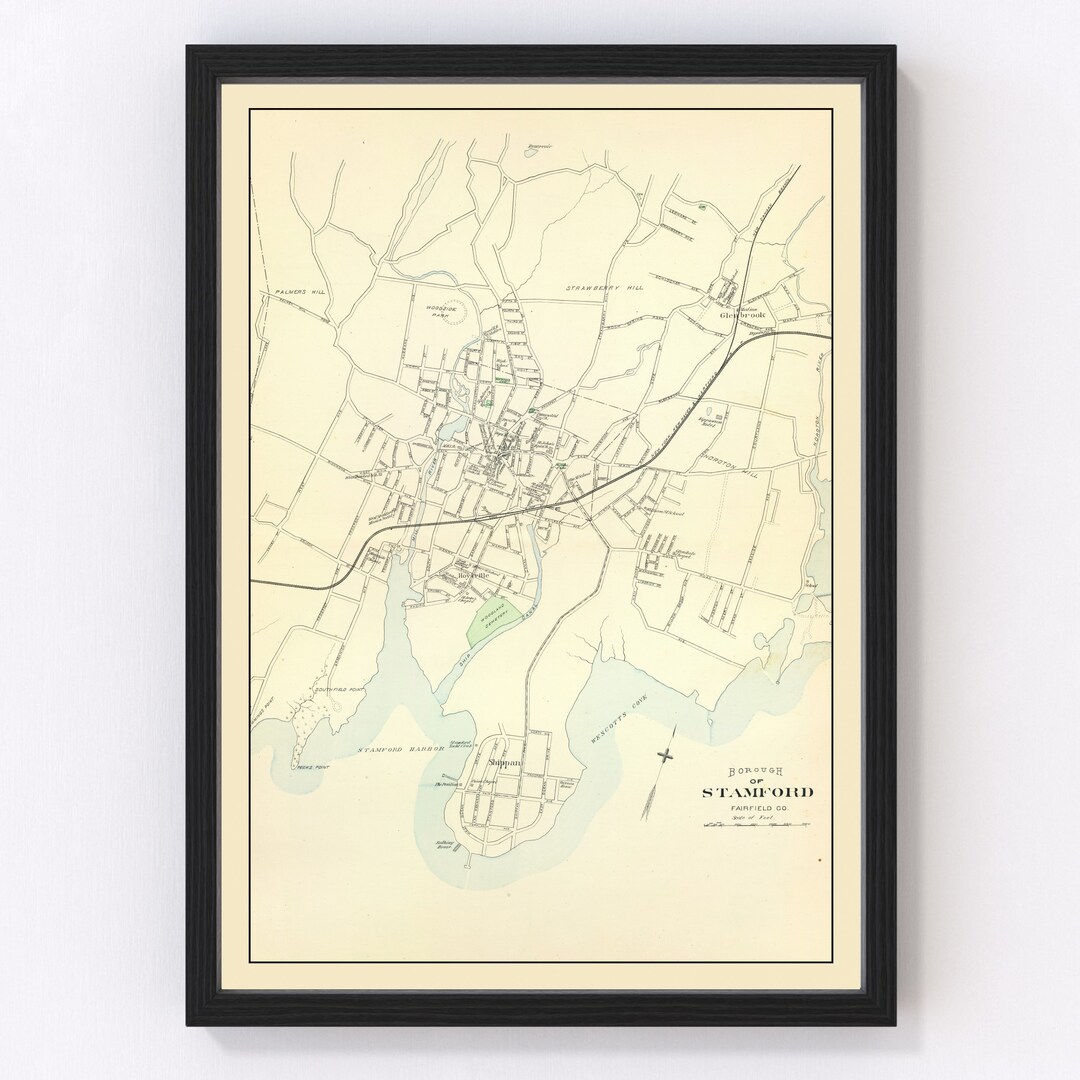 Stamford Map 1893 Old Map of Stamford Connecticut Art Vintage Print ...