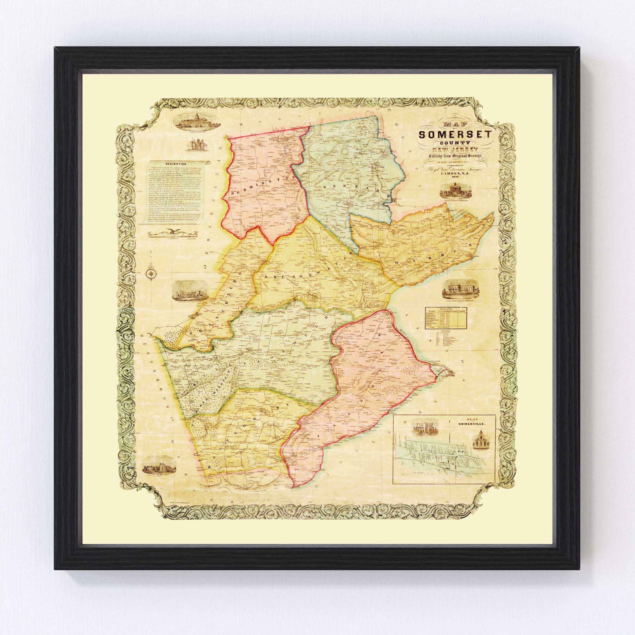 Map Of Somerset County Nj Somerset County New Jersey Vintage Map From 1850 Old County - Etsy