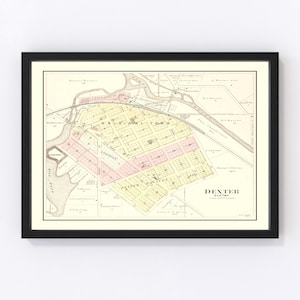 Dexter Map 1895, Vintage Dexter Map, Old Dexter Michigan Art, Wall Art Gift for Dexter History Lovers Retro Decor
