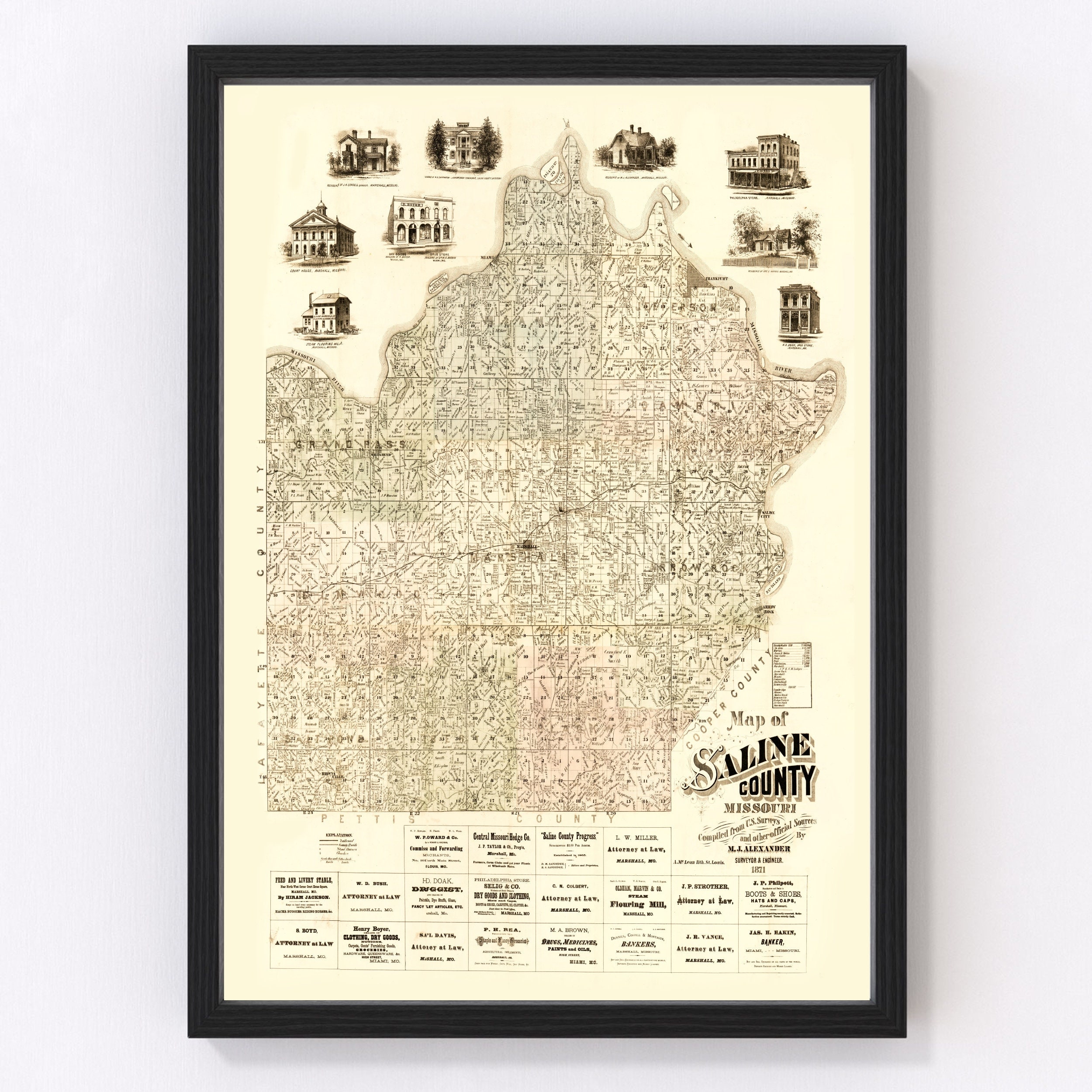 Missouri Land Ownership Maps Saline County Missouri Vintage Map From 1871 Old County Map | Etsy