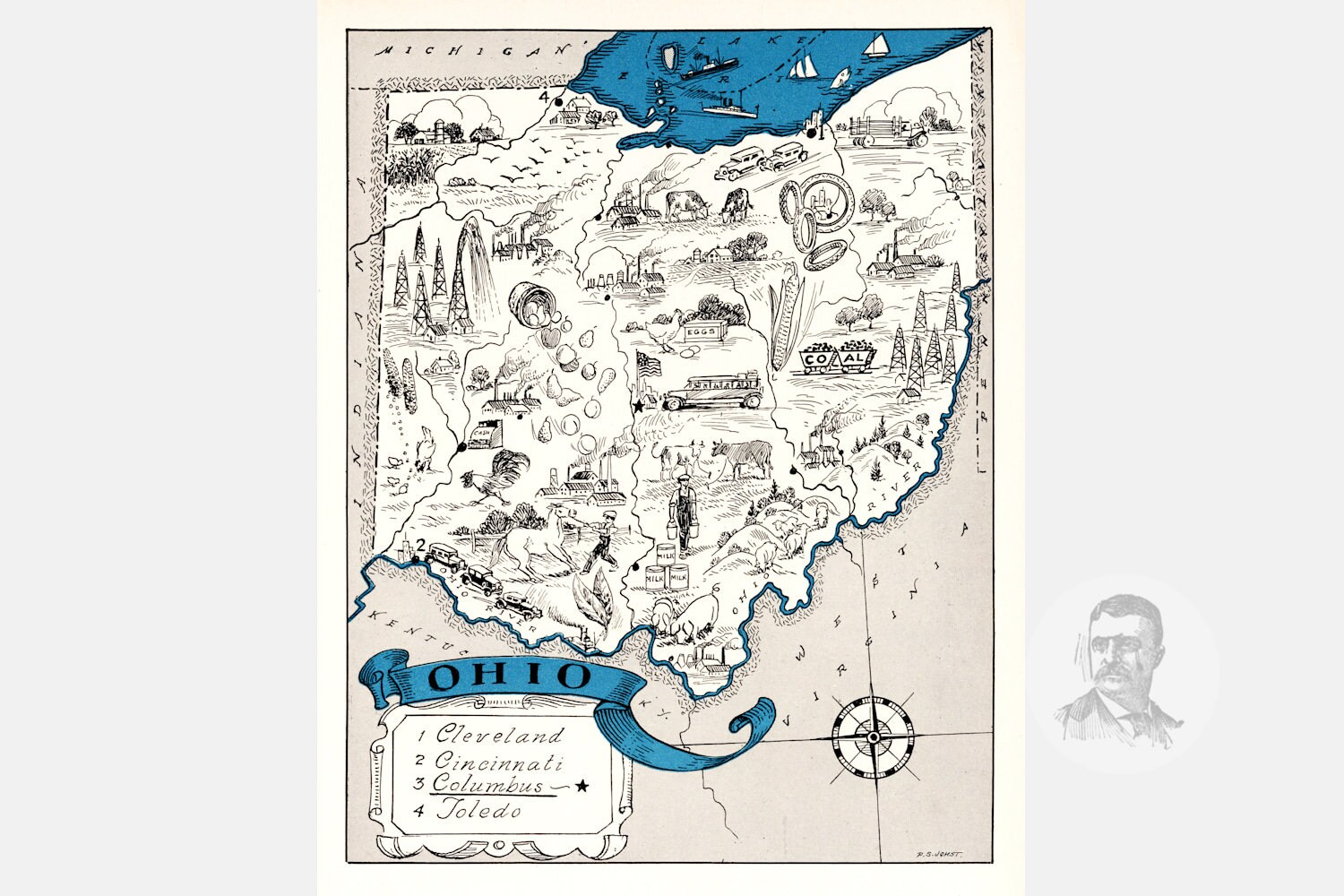 Vintage Ohio Map 1931 Old Map of Ohio Historical Wall Art | Etsy