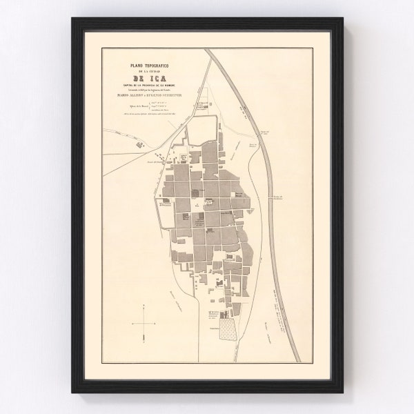 Ica Map 1865 - Old Map of Ica Peru Art Vintage Print Framed Wall Art Canvas Portrait History Genealogy Travel Ancestry