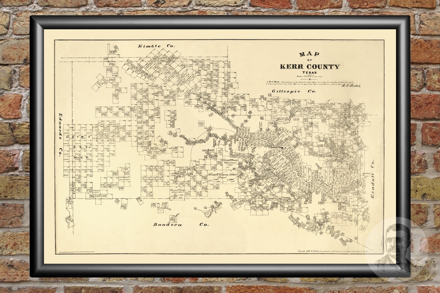 Vintage Kerr County Map 1879 Old Map of Kerr County Texas | Etsy