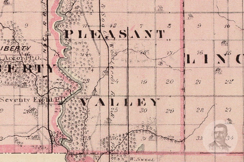 Vintage Johnson County IA Map 1875 Old Iowa Map Historical Etsy