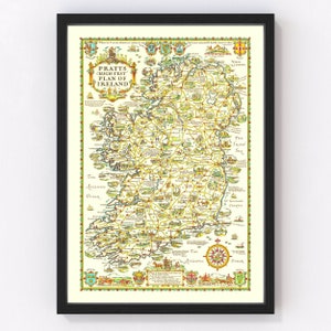 Ireland Map 1933 - Old Map of Ireland Art Print Framed Wall Art Vintage Canvas Portrait History Ancestry Genealogy Travel