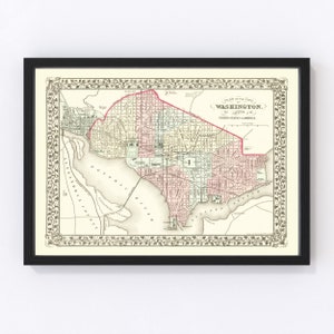Washington Map 1878, Vintage Washington Map, Old Washington DC Art, Wall Art Gift for Washington History Lovers Retro Decor