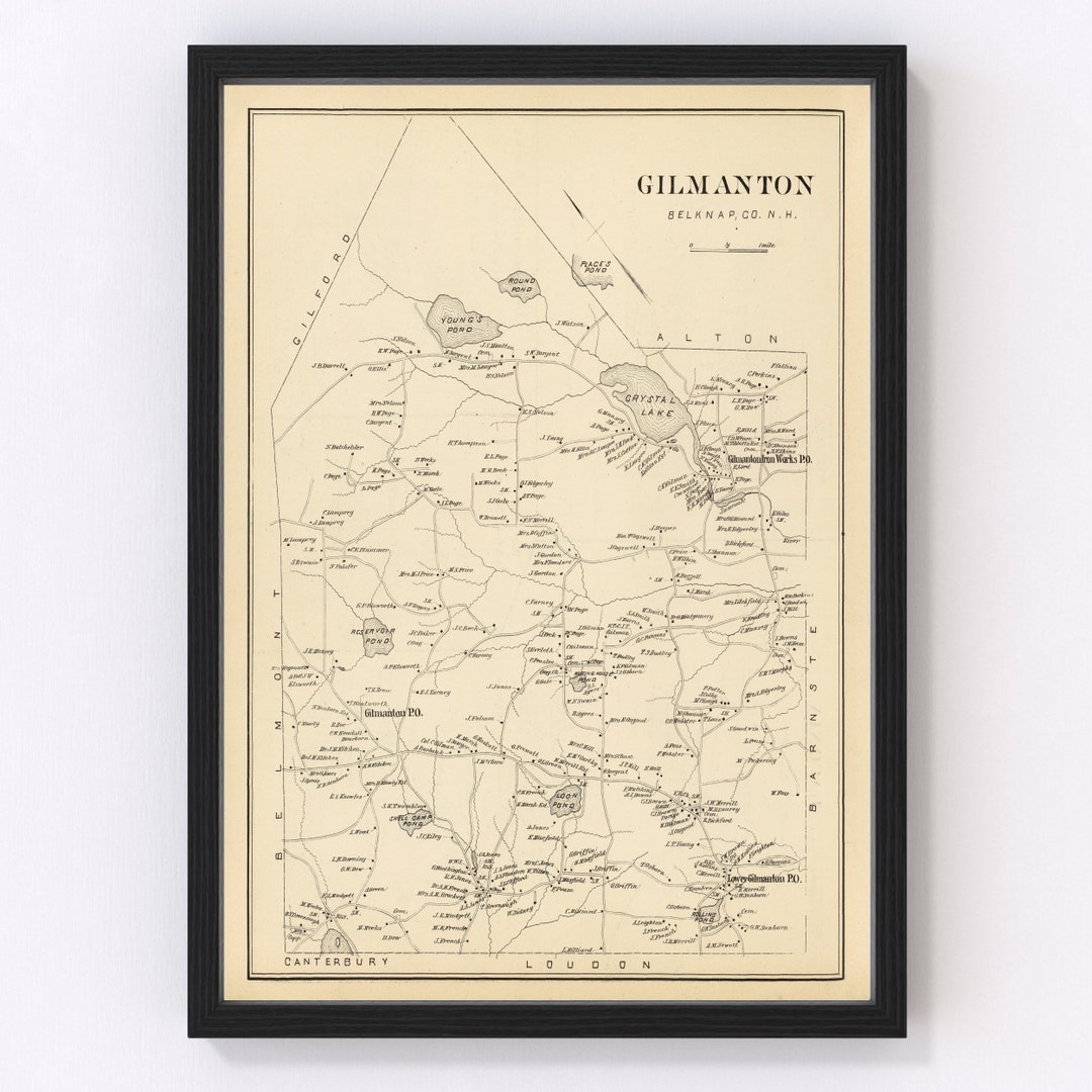 Gilmanton Map 1892 Old Map of Gilmanton New Hampshire Art Vintage Print